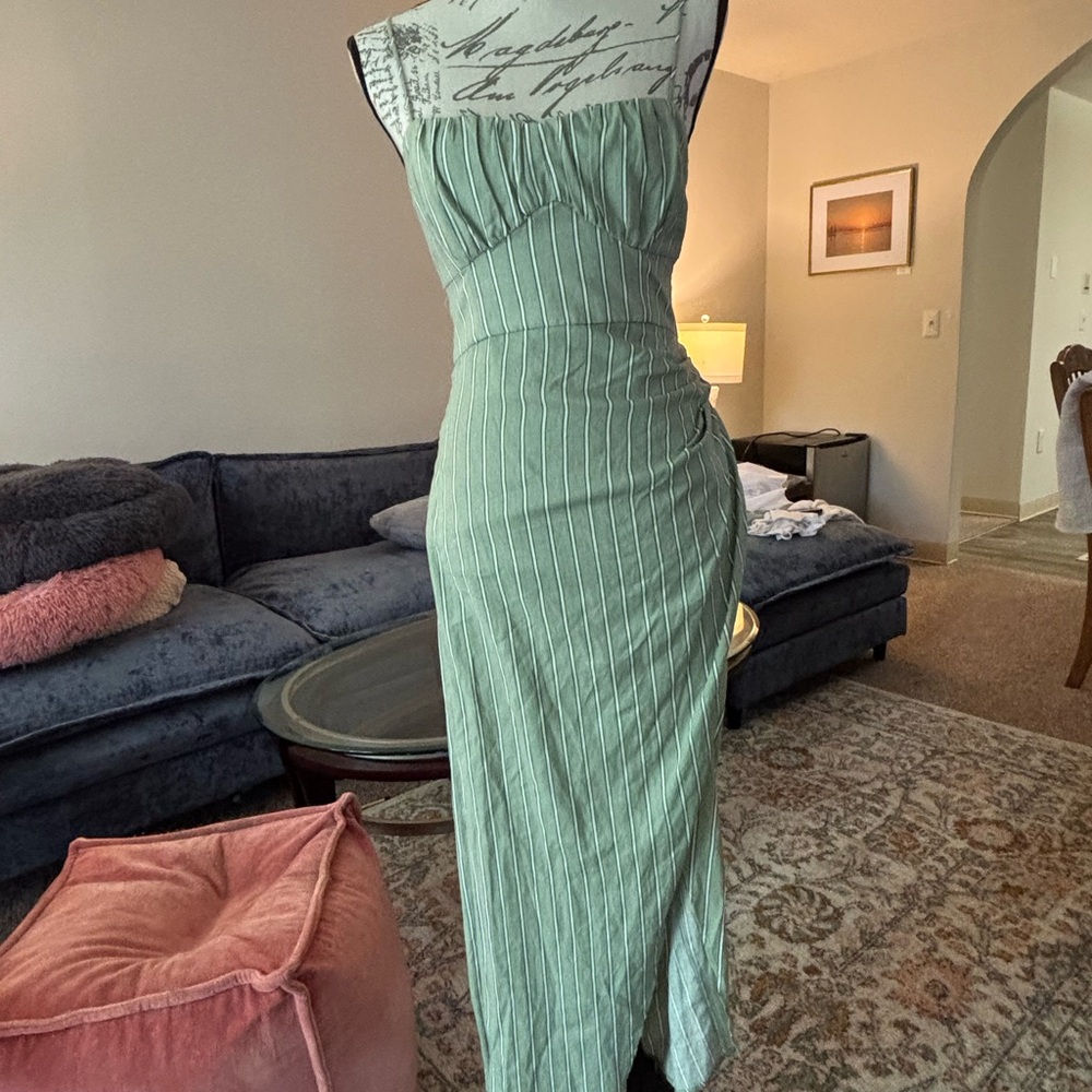 Zara Asymmetrical Green Striped Dress